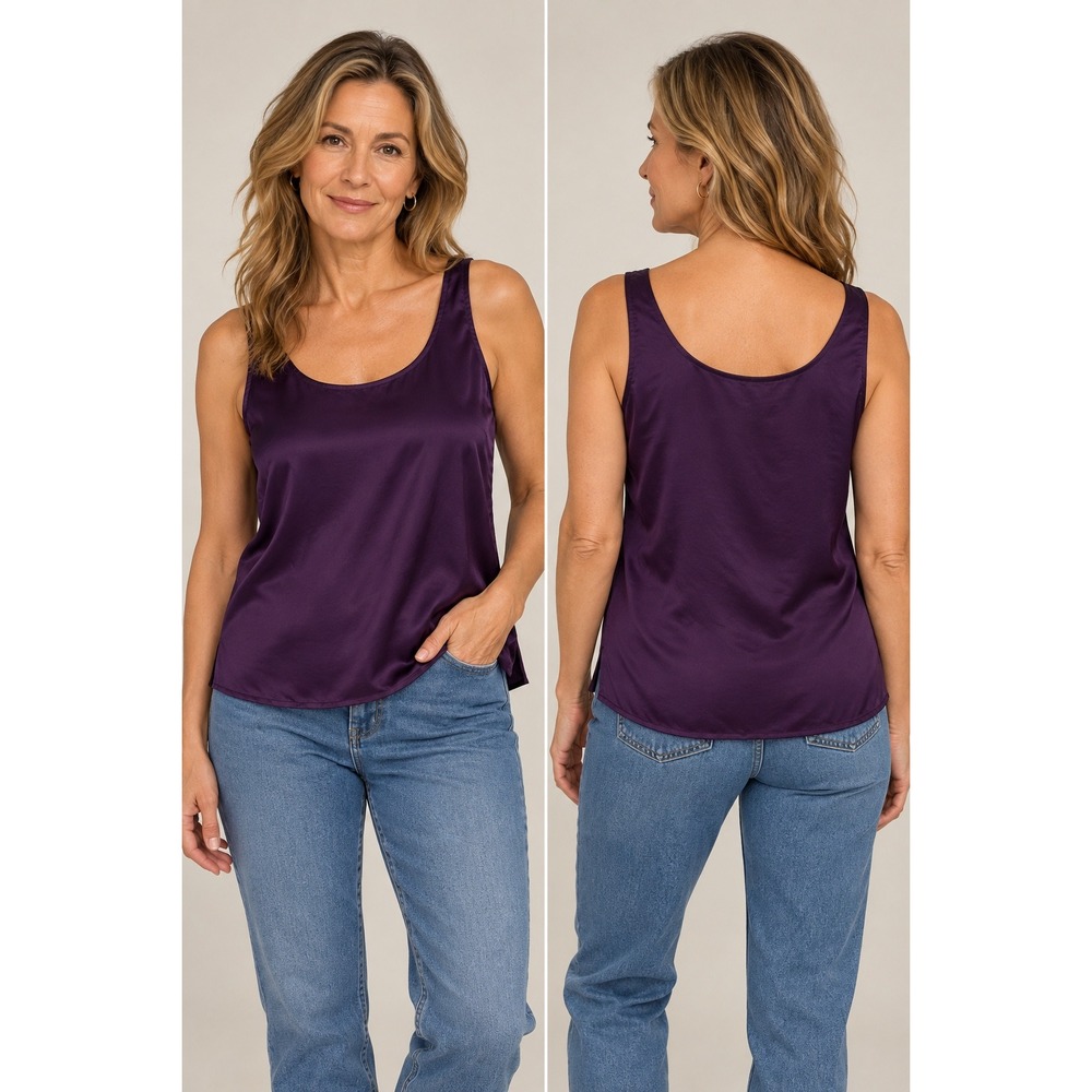Eileen Fisher Purple 100% Silk Tank Top Office Quiet Luxury Capsule Womens PM